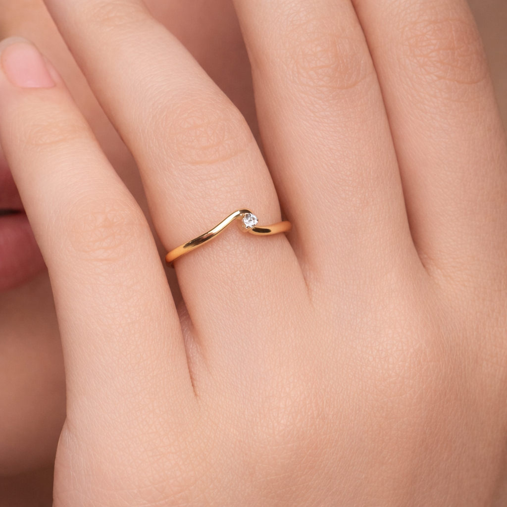 Wave Tension Solitaire Ring