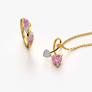Pink Heart Charm Necklace & Ring Combo