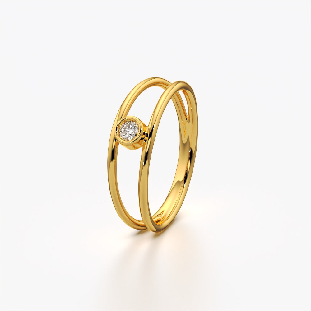 Double band bezel solitaire ring in 18K gold vermeil
