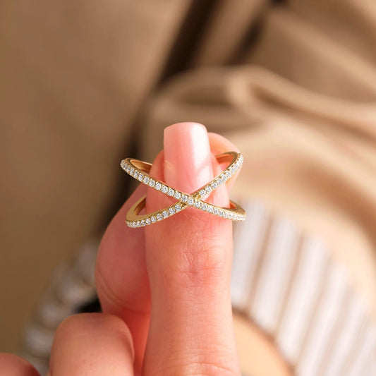 Pave Criss Cross X Band Ring