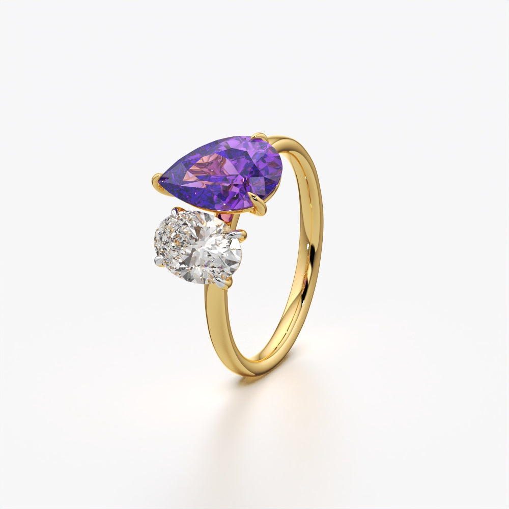 Toi Et Moi pear and oval engagement ring in 18K gold vermeil