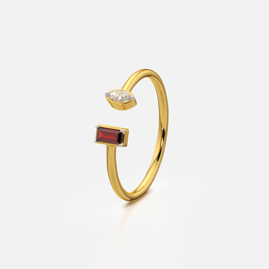 Red Baguette and Marquise Two Stone Ring