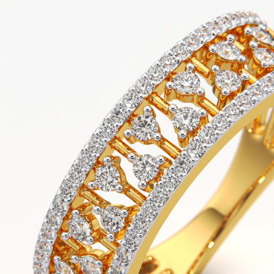 Diamond Filigree Wide Band Ring with Pavé Borders