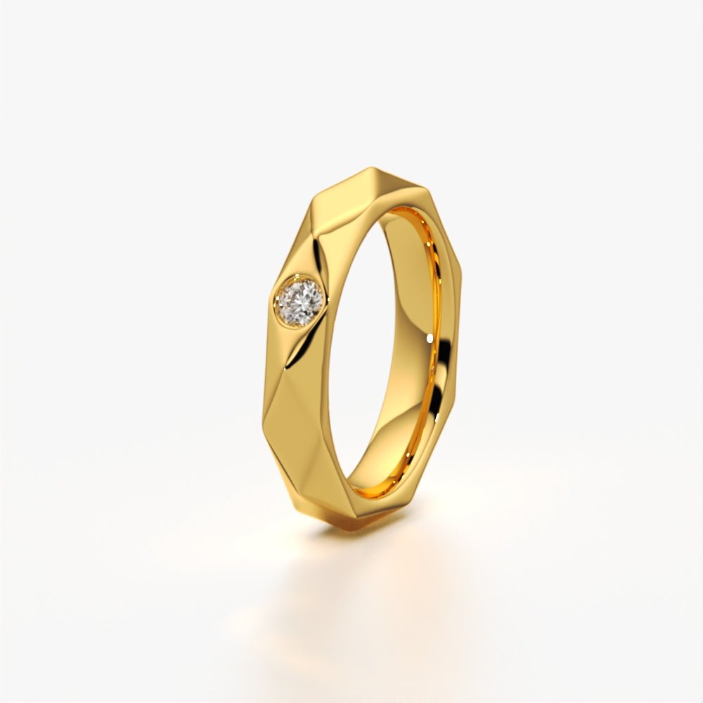 Faceted solitaire signet band with bezel-set centre stone
