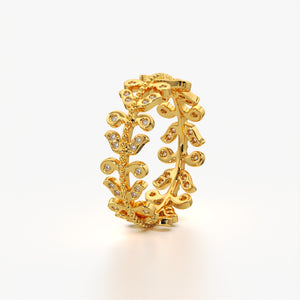 Intricate Leaf Pattern Ring