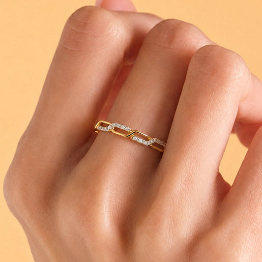 Hexagon Link Pave Band Ring