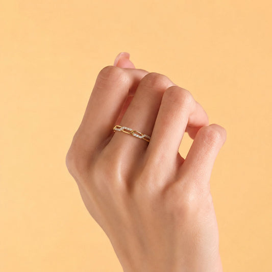 Hexagon Link Pave Band Ring