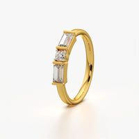 Baguette and Round Three Stone Band Ring