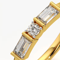 Baguette and Round Three Stone Band Ring