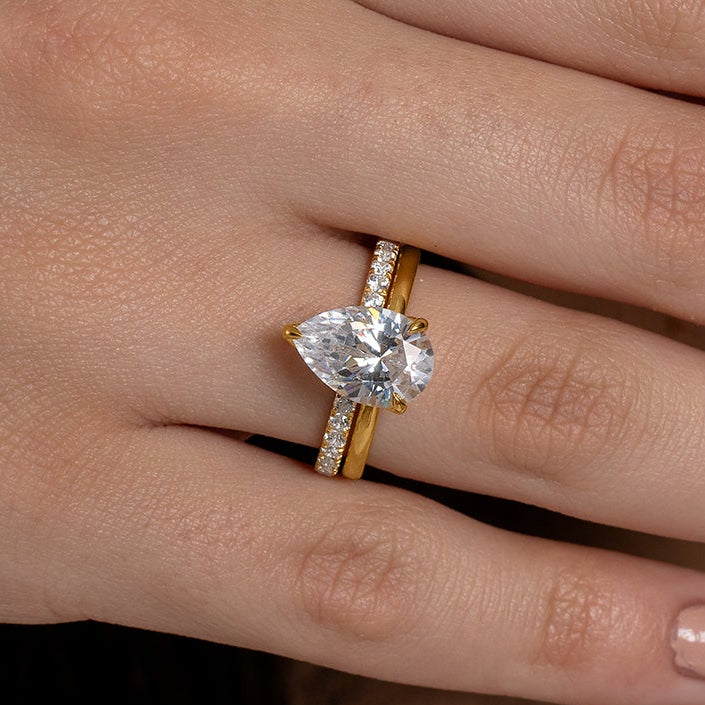 Pear Solitaire & Plain Band Stack