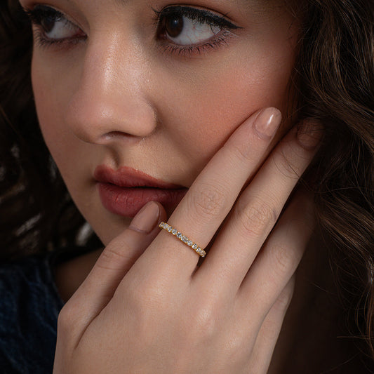 Round and Emerald Cut Mixed Eternity Band Ring