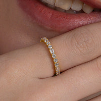 Round and Emerald Cut Mixed Eternity Band Ring