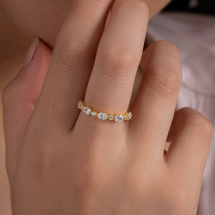 Oval Solitaire & Pave Ring Stack
