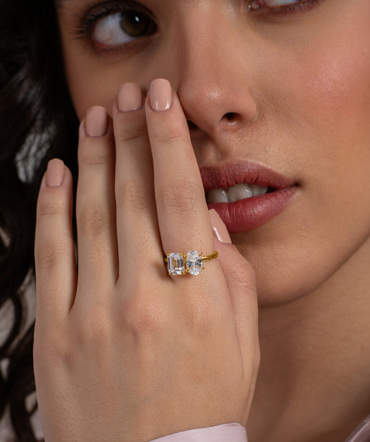 Emerald and Oval Toi Et Moi Ring