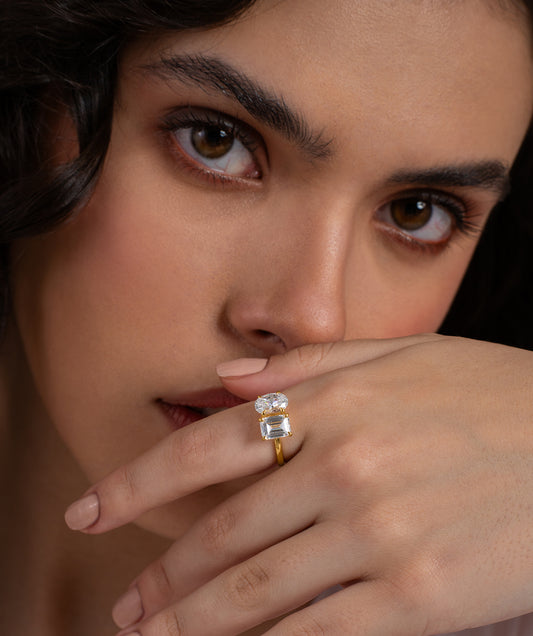 Emerald and Oval Toi Et Moi Ring