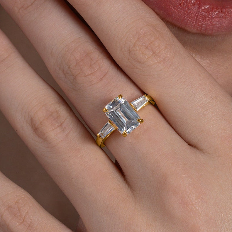 Emerald Cut Ring with Tapered Baguettes