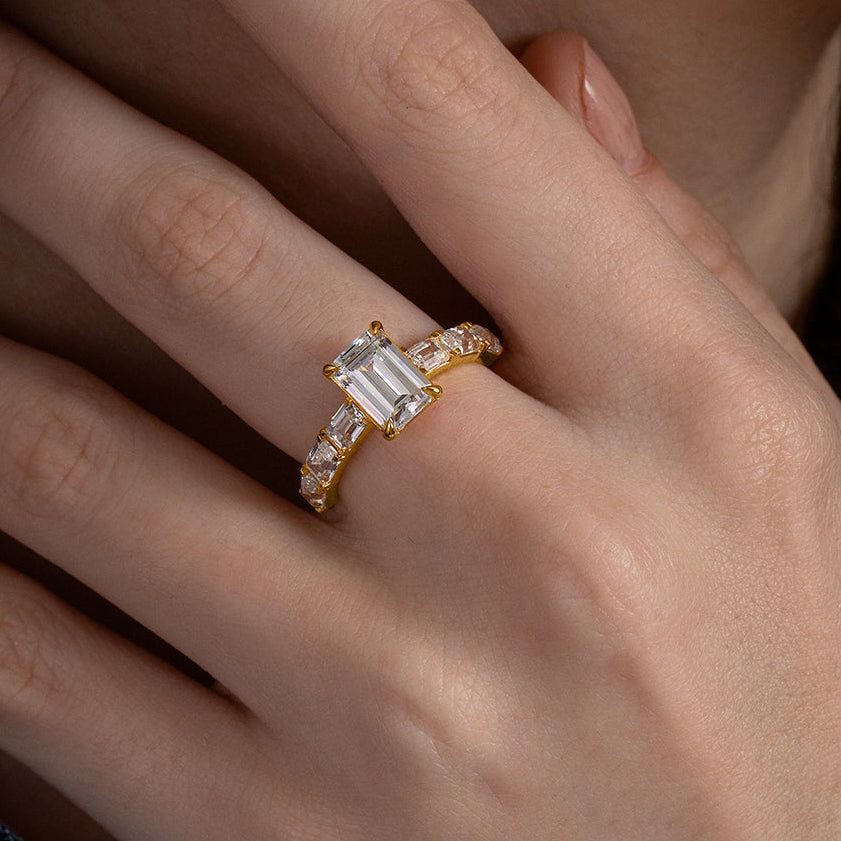 Emerald Cut Solitaire & Baguette Band Ring