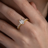 Emerald Cut Solitaire Ring with Baguette Side Stones