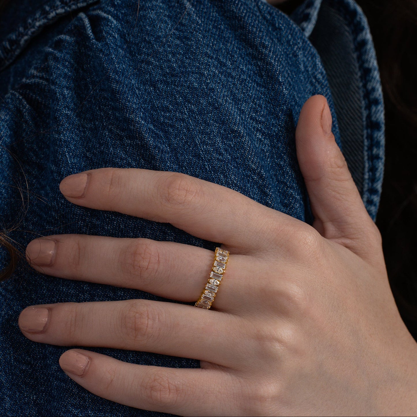 Sparkling Baguette Marquise Wedding Band