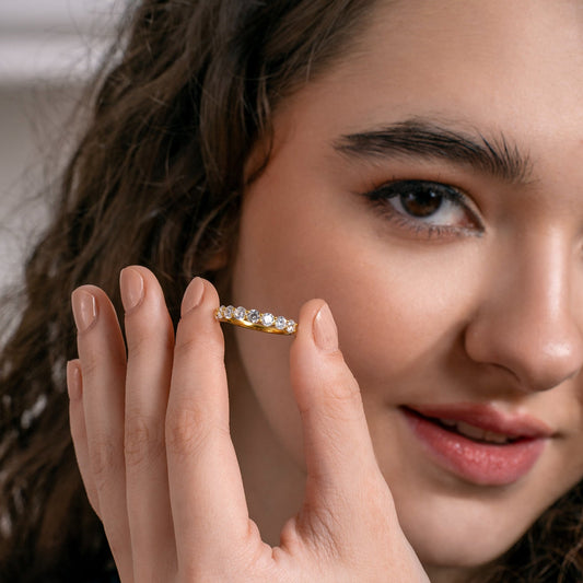 Round Cut Half Eternity Statement Band Ring