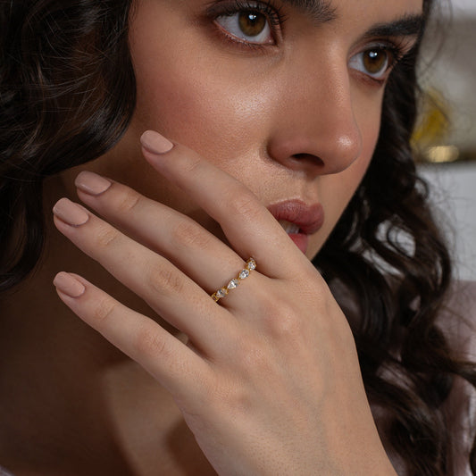 Pear Cut Alternating Half Eternity Band Ring