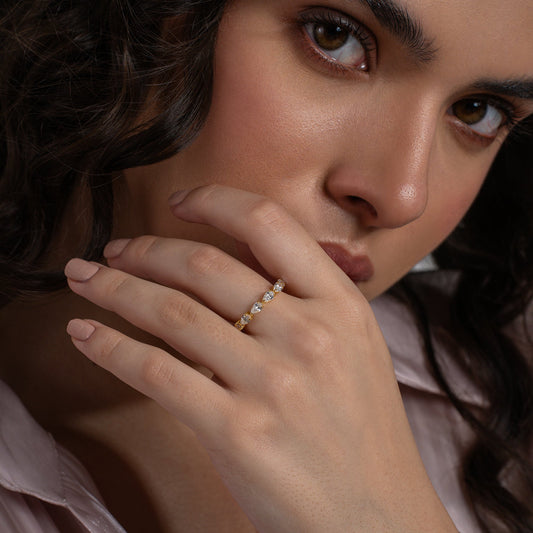 Pear Cut Alternating Half Eternity Band Ring