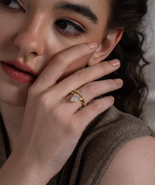 Pear Cut Double Band Wrap Ring