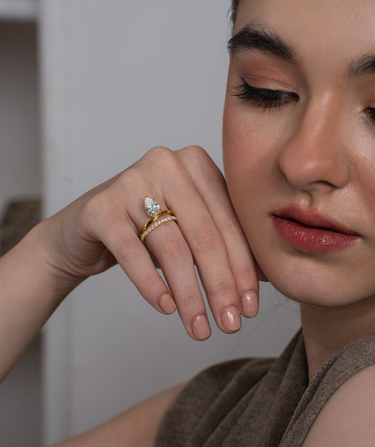 Pear Cut Double Band Wrap Ring