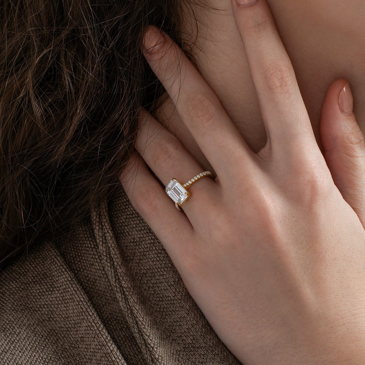 Emerald Cut Solitaire Pave Ring