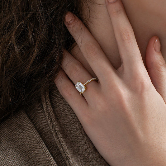 Emerald Cut Solitaire Pave Ring