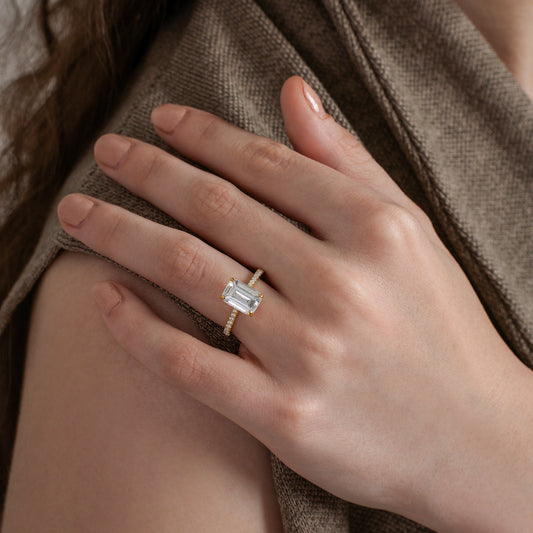 Emerald Cut Solitaire Pave Ring
