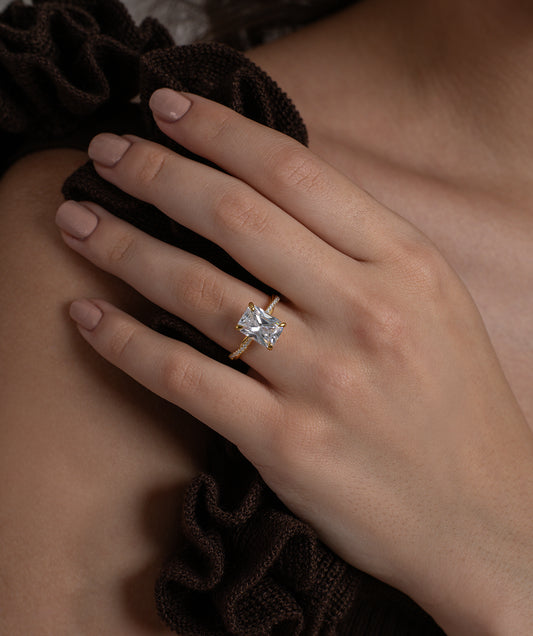 Radiant Solitaire Twisted Pave Ring