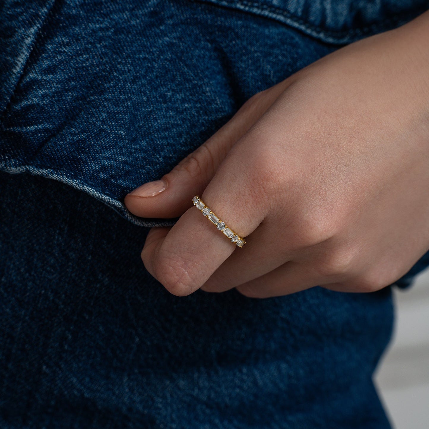 Emerald & Round Alternating Eternity Band