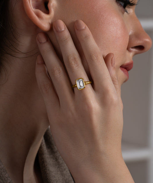 Emerald Cut Bezel Statement Ring