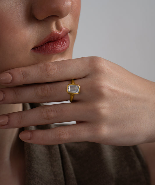 Emerald Cut Bezel Statement Ring