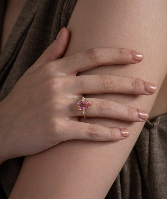 Pink Pear Three Stone Statement Ring