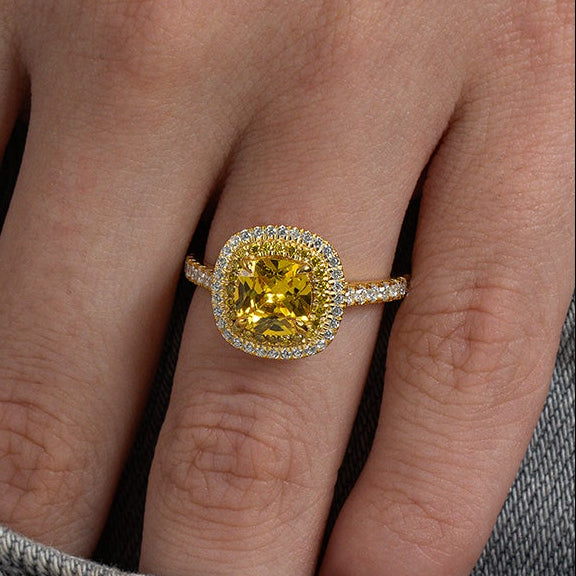 Yellow Double Halo Ring