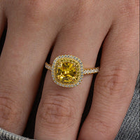 Sunlit Double Halo Cushion Ring