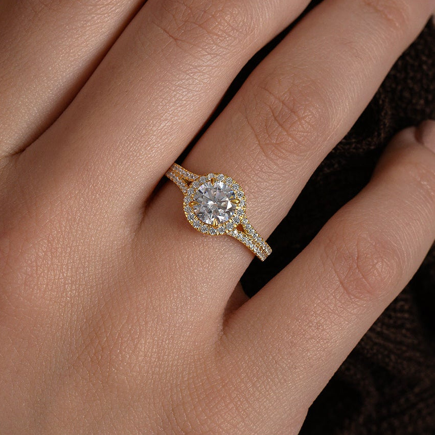 Classic Round Halo Split Shank Ring