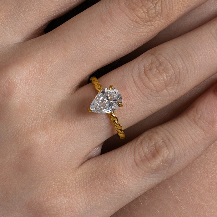 Twisted Rope Pear Solitaire Ring