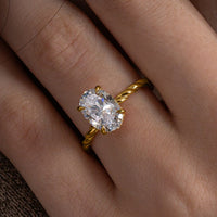 Oval Solitaire Twisted Rope Band Ring