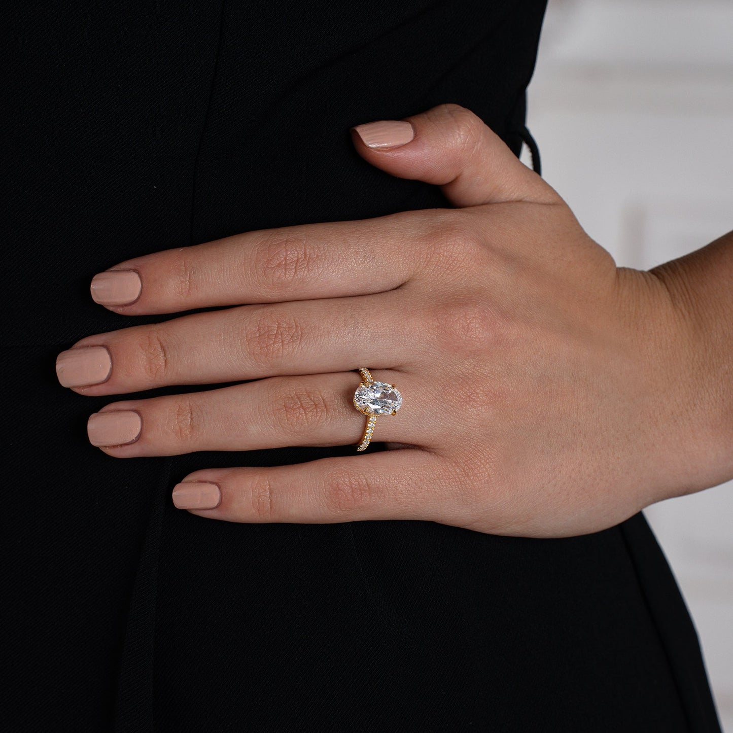 Oval Pave Solitaire Ring