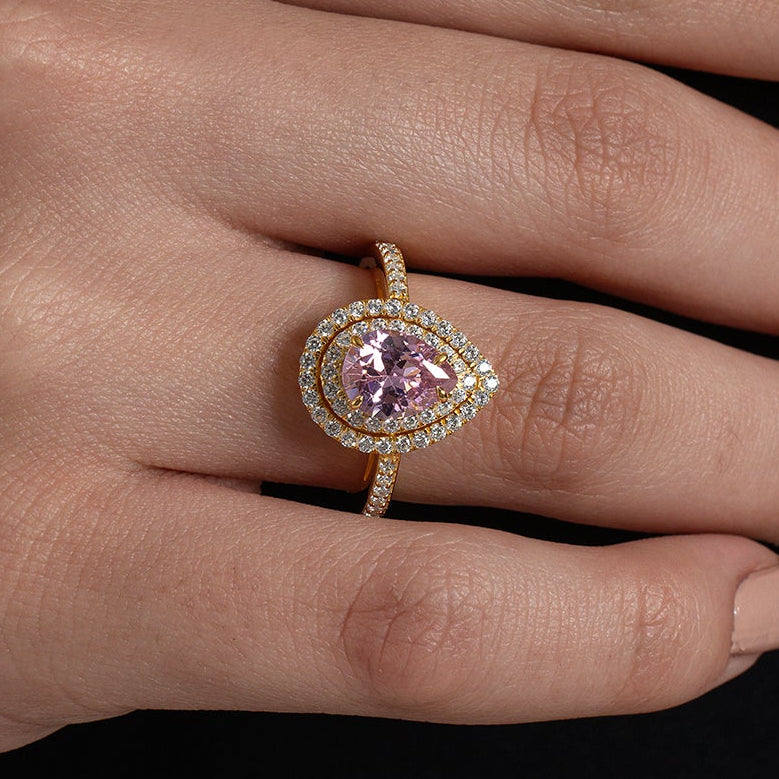 Statement Pink Pear Double Halo Ring