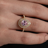 Pink Pear-Cut Double Halo Statement Ring