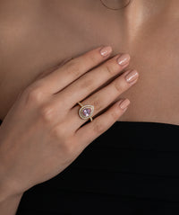 Pink Pear-Cut Double Halo Statement Ring
