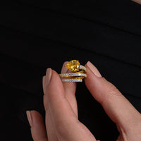 Yellow Pear Solitaire Spiral Wrap Ring with Pave Coil