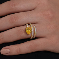 Yellow Pear Solitaire Spiral Wrap Ring with Pave Coil