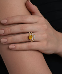Yellow Pear Solitaire Spiral Wrap Ring with Pave Coil