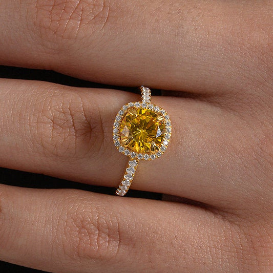 Yellow Cushion Halo Ring
