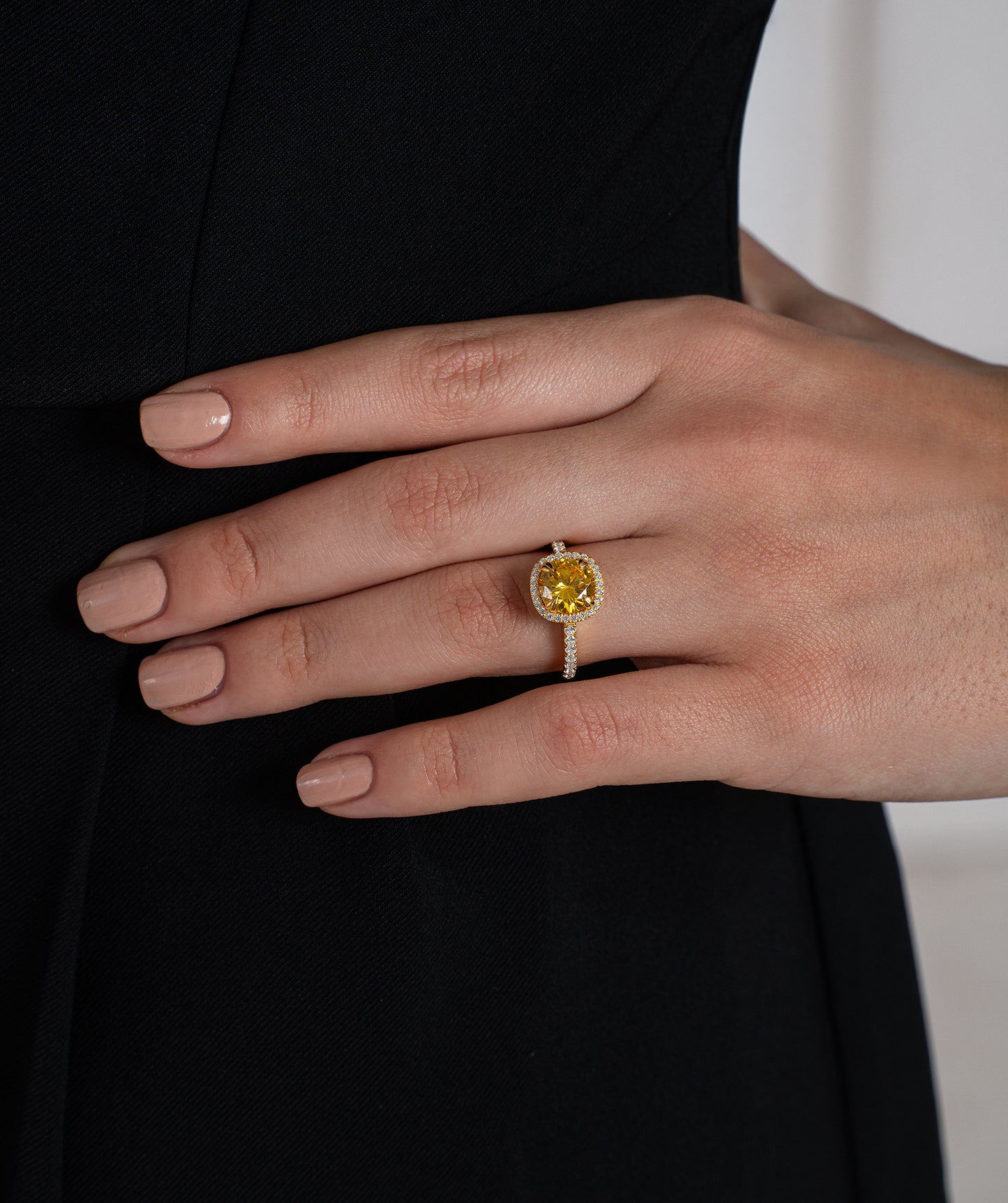 Yellow Cushion Halo Ring
